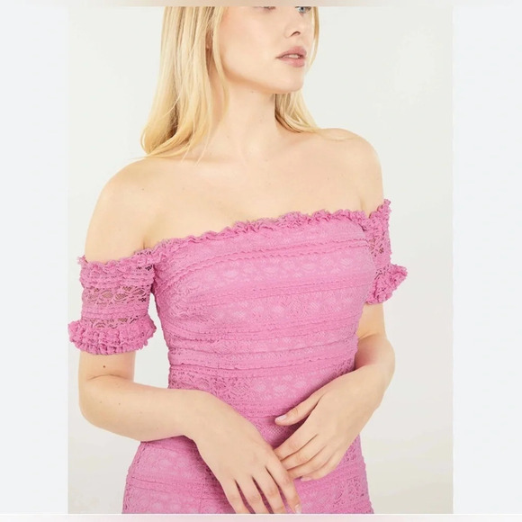 NWT likely Milaro midi Dress off shoulders bodycon lace in Pink Sugar size 2 - Picture 3 of 14